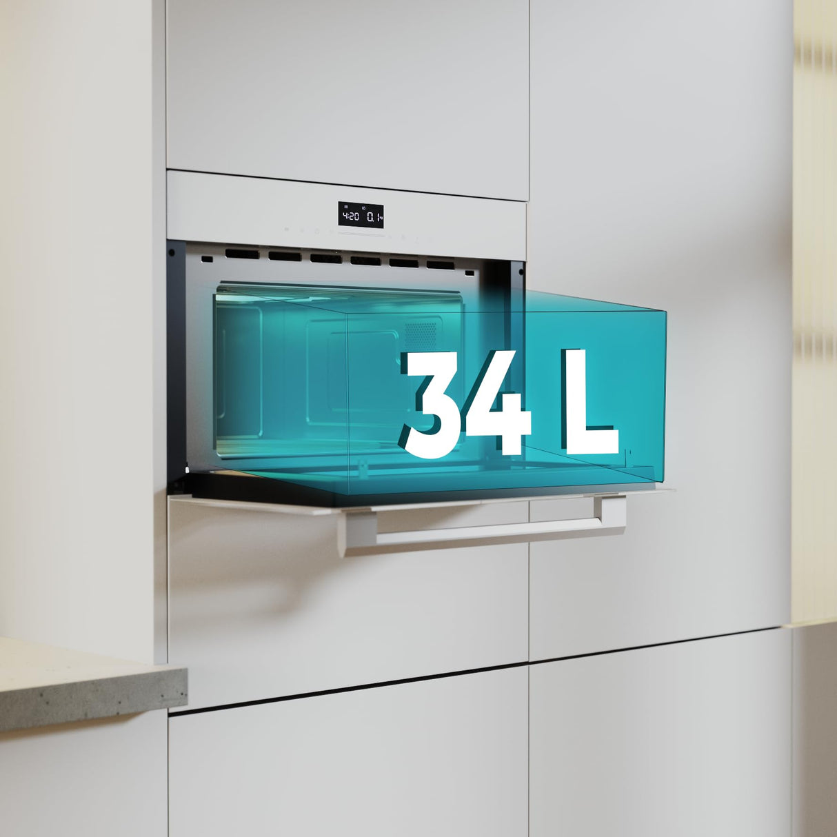 Cecotec Microondas Integrable 60cm Bolero Hexa MW703800 Glass White. 1450W, 34L de Capacidad, Función microondas, Modo Grill, Defrost, Auto Menú, Speed cooking, Electronic Timer