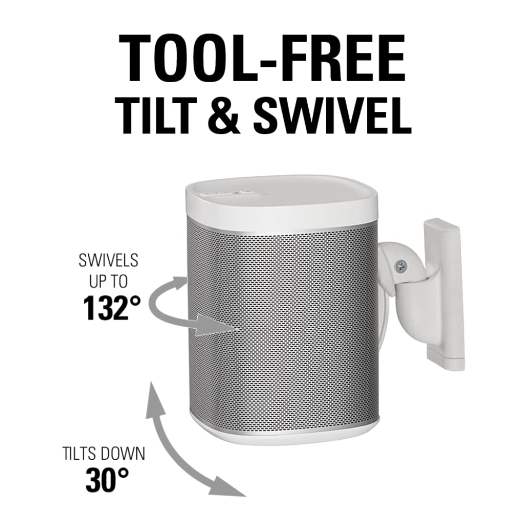 Sanus Soportes de Pared Ajustables para Altavoces diseñados para SONOS One, Play:1 & Play:3 – Par (Blanco)