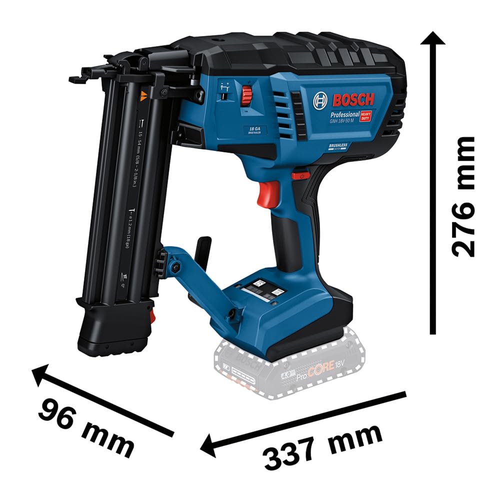 Bosch Professional 18V System clavadora madera batería GNH 18V-50 M (modo disparo por impacto simple, apto para clavos: 16-54 mm, 1,2 mm y ángulo de clavado de 0°, sin baterías ni cargador)