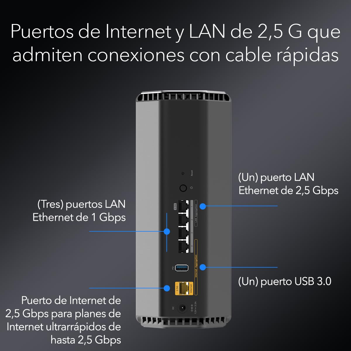 NETGEAR WiFi 7 Router Nighthawk tribanda (RS500), Velocidad inalámbrica BE12000 (hasta 12 Gbps), Cobertura de hasta 230 m² para 120 Dispositivos, Puerto de Internet de 2.5 G