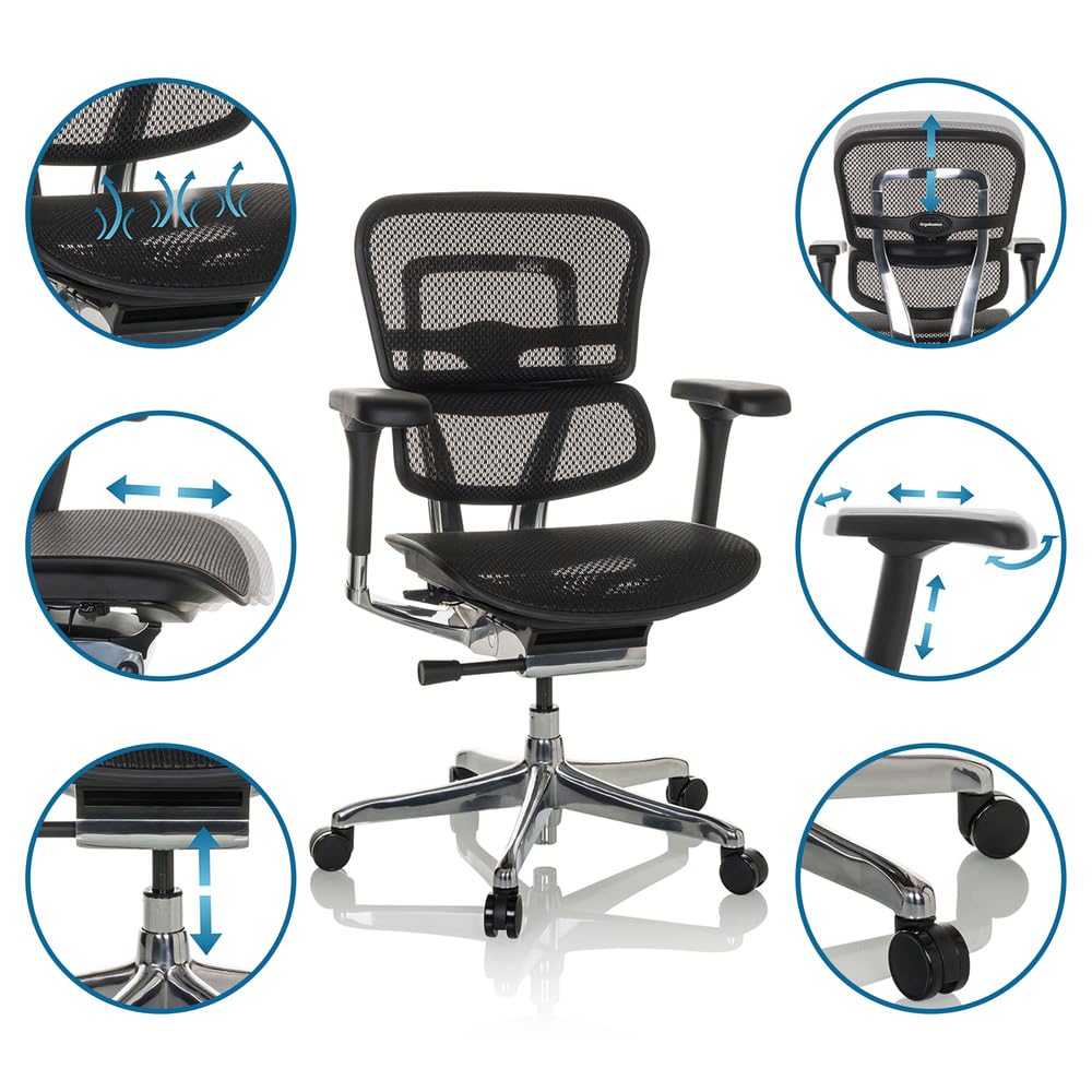 hjh OFFICE Silla de Oficina ergonómica ERGOHUMAN Base GEN2 Diseño Original, Silla de Oficina con Soporte Lumbar Flexible, Malla Negra