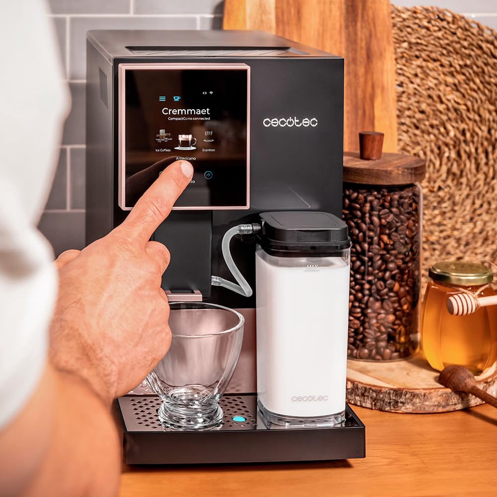 Cecotec Cafetera Superautomática Compacta con Wifi Cremmaet Compactccino Connected Black Rose. 1350W, 19 Bares, Pantalla TFT y APP, Molinillo, Tanque de Leche 400ml y 1L de Agua