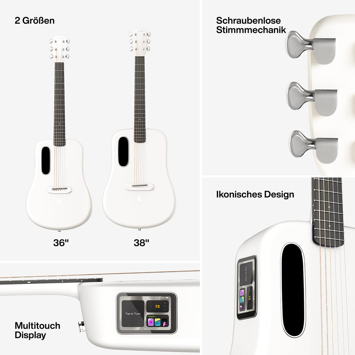 LAVA ME 3 Guitarra Inteligente Acústica de Fibra de Carbono con Afinador, Ideal para Principiantes y Profesionales 36 Pulgadas ( Sutido, Bolsa Pianista )