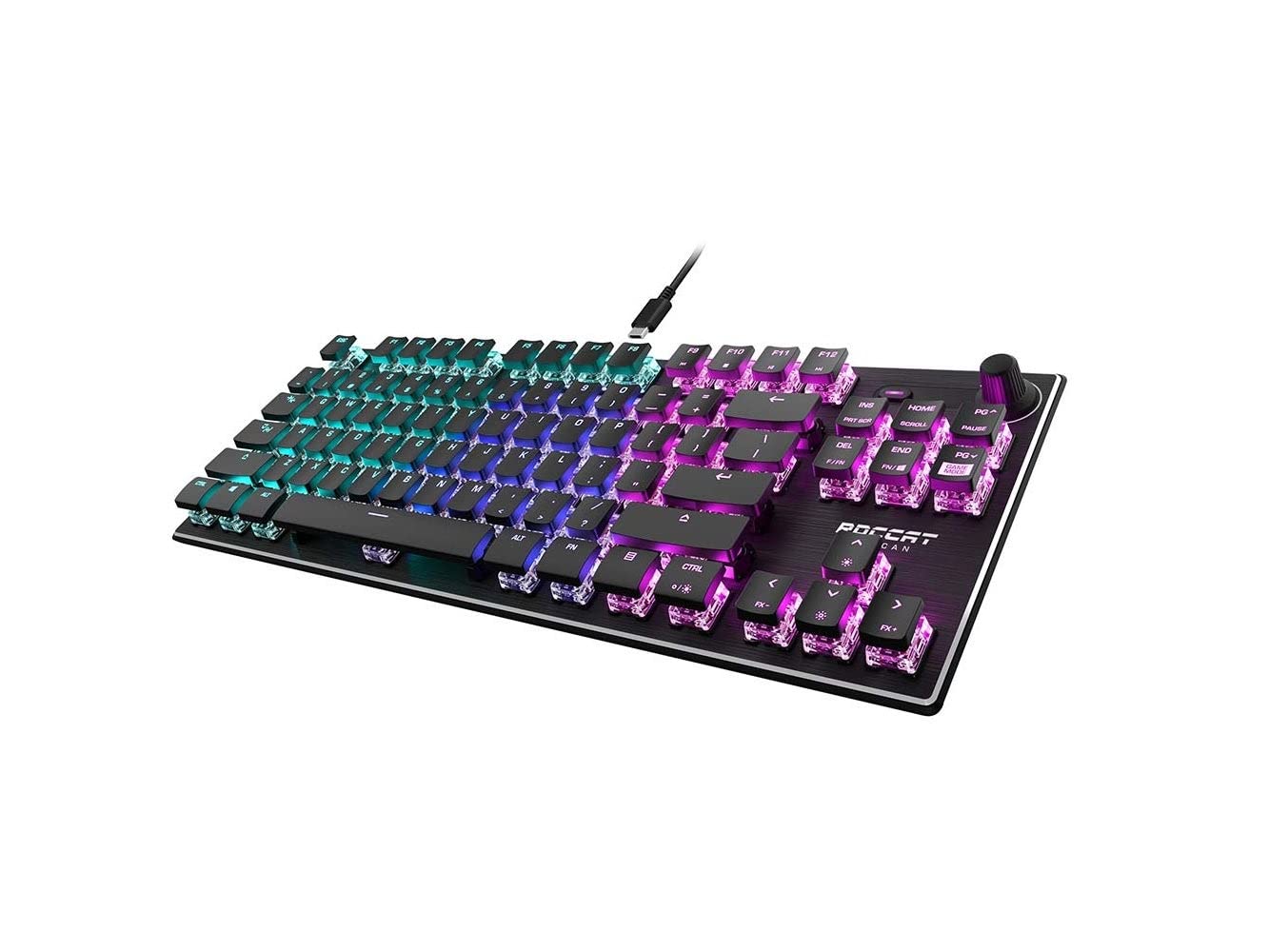Roccat Vulcan TKL,Teclado lineal para juegos de PC, interruptor mecánico Titan con iluminación AIMO RGB por tecla, sin tenkeyless, diseño compacto, cable USB-C desmontable, color negro