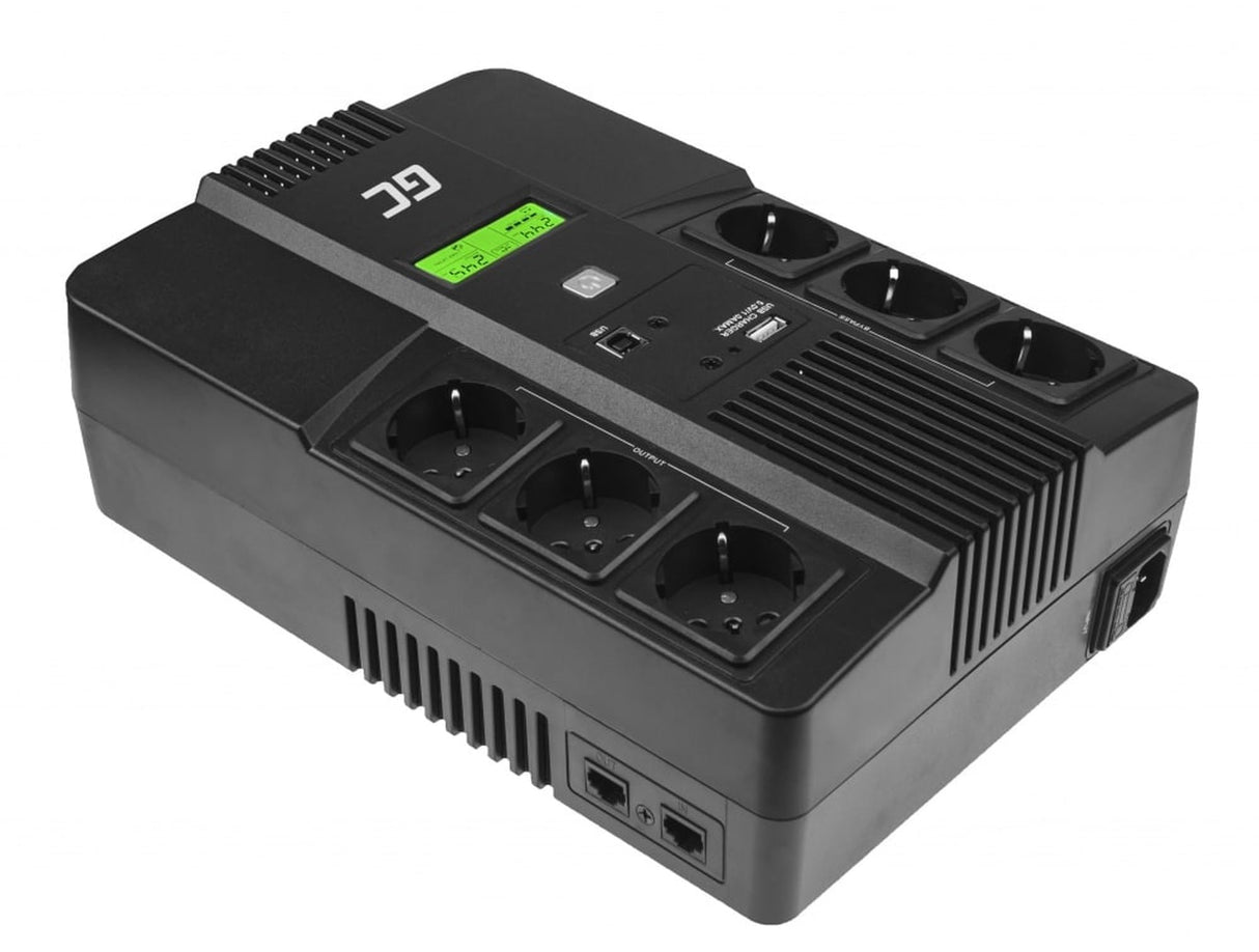 Green Cell® SAI Sistema de alimentación ininterrumpida UPS Potencia 800VA (480W) 230V Fuente de alimentación Continua Line Interactive senoidal AVR USB/RJ45 6X Schuko Tomas con Pantalla LCD
