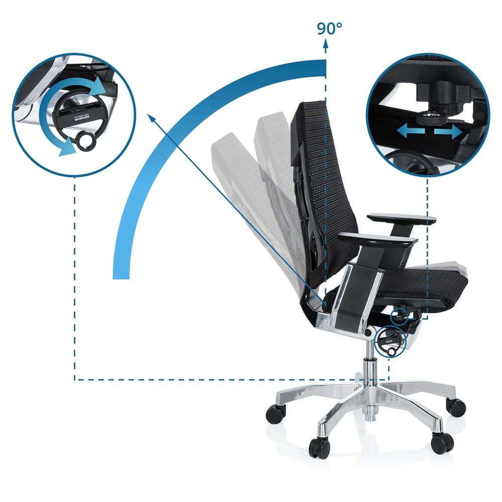 hjh OFFICE 652601 Silla de Oficina GENIDIA Tejido de Malla Negro, Silla giratoria ergonómica, Respaldo Ajustable