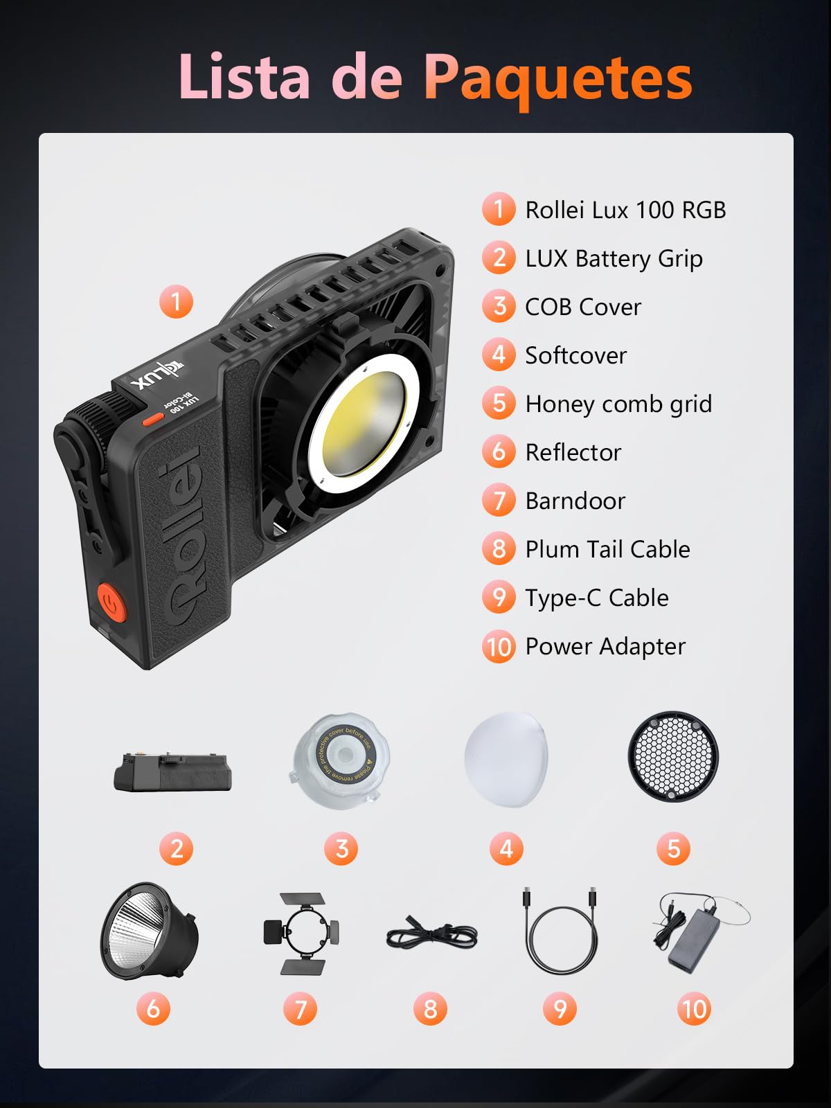 Luz Video, Rollei Lux 100W RGB Foco Vídeo Profesional con 71 WH Empuñadura Batería, Iluminación Continua DC/Tipo C con Candela App para Filmación Entrevista Transmisión, Luz-Video-Foco-LED-Fotografia