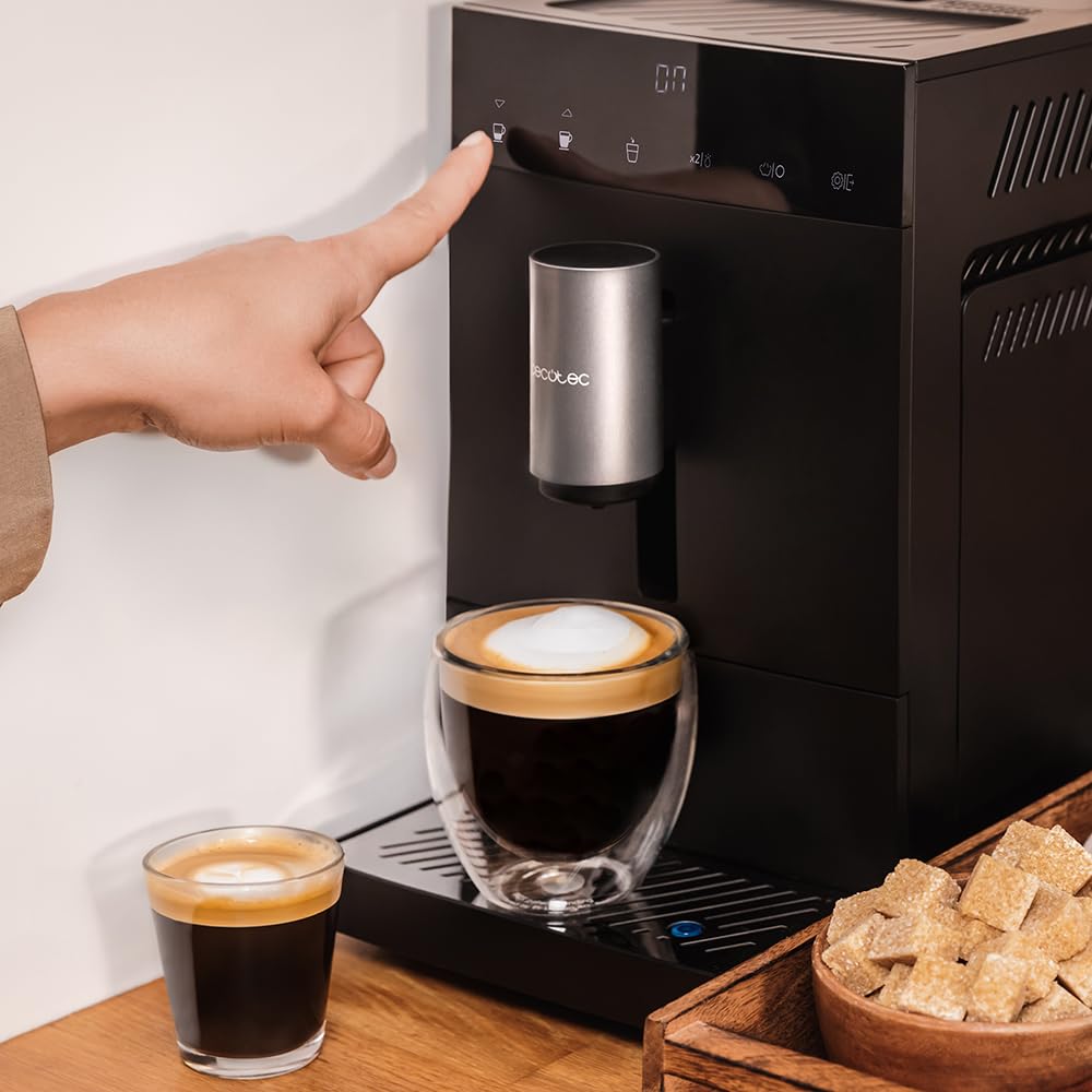 Cecotec Cafetera Superautomática Cremmaet Compact. 1350 W, 19 Bares, Sistema de Calentamiento por Thermoblock, Depósito 150 gr Café con Molinillo y 1,1 L, Limpieza Automática