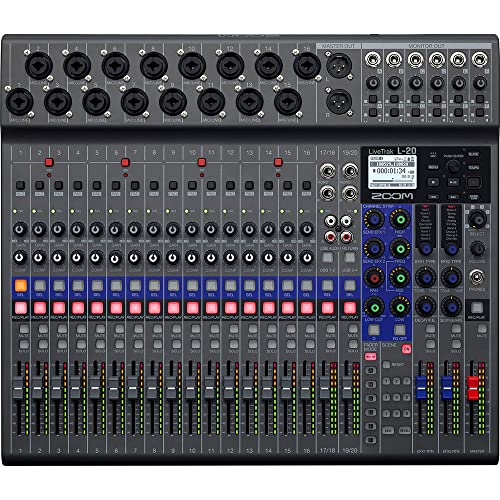 Zoom LiveTrak L-20 - Mixer digital & grabador multipista, 20 entradas/22 canales de grabación en SD, interface de audio 22-in/4-out, 6 salidas personalizables, wireless iOS control
