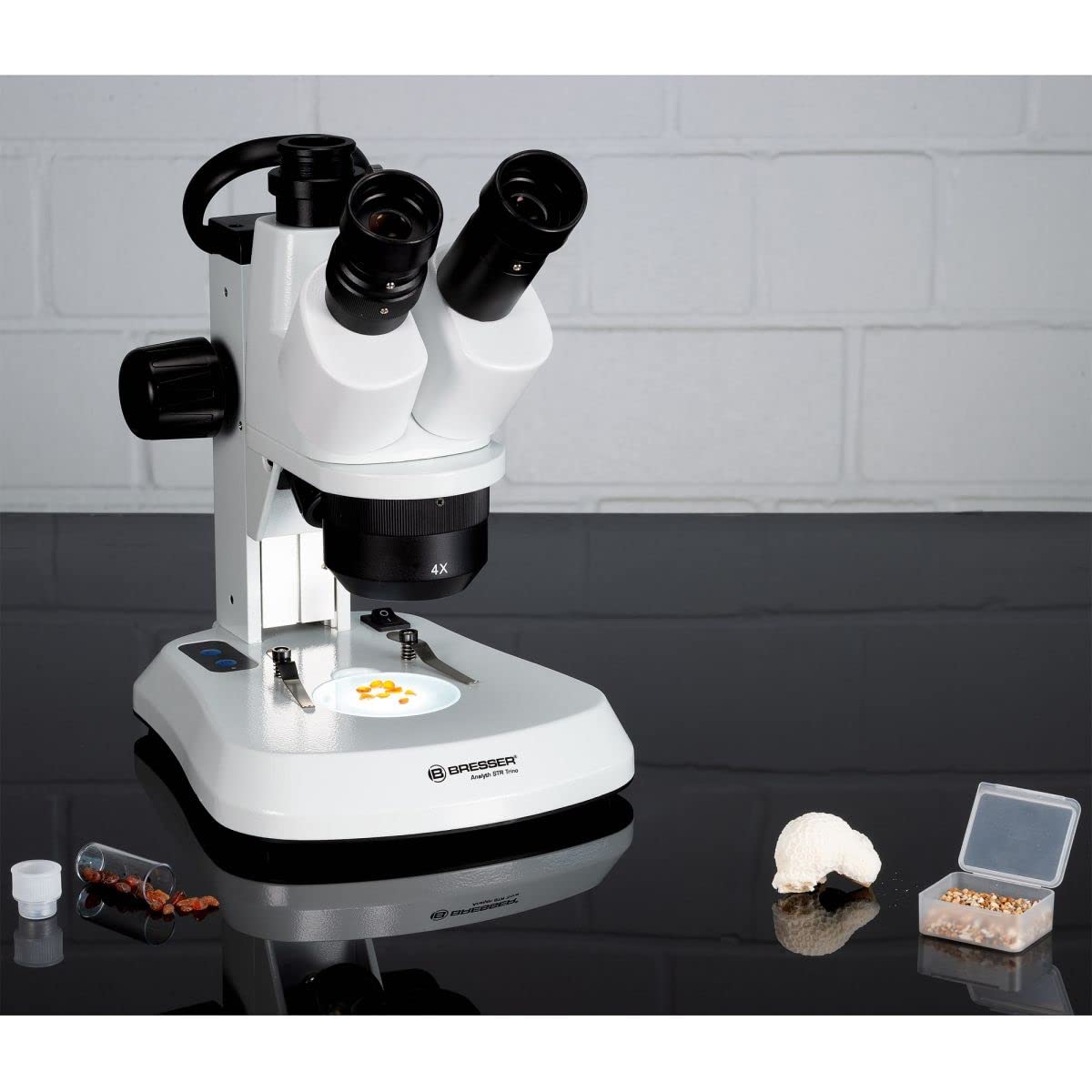 Bresser Microscopio estereoscópico trinocular Analyth STR Trino 10x - 40x con luz LED Regulable separada y asa de Transporte para Uso móvil