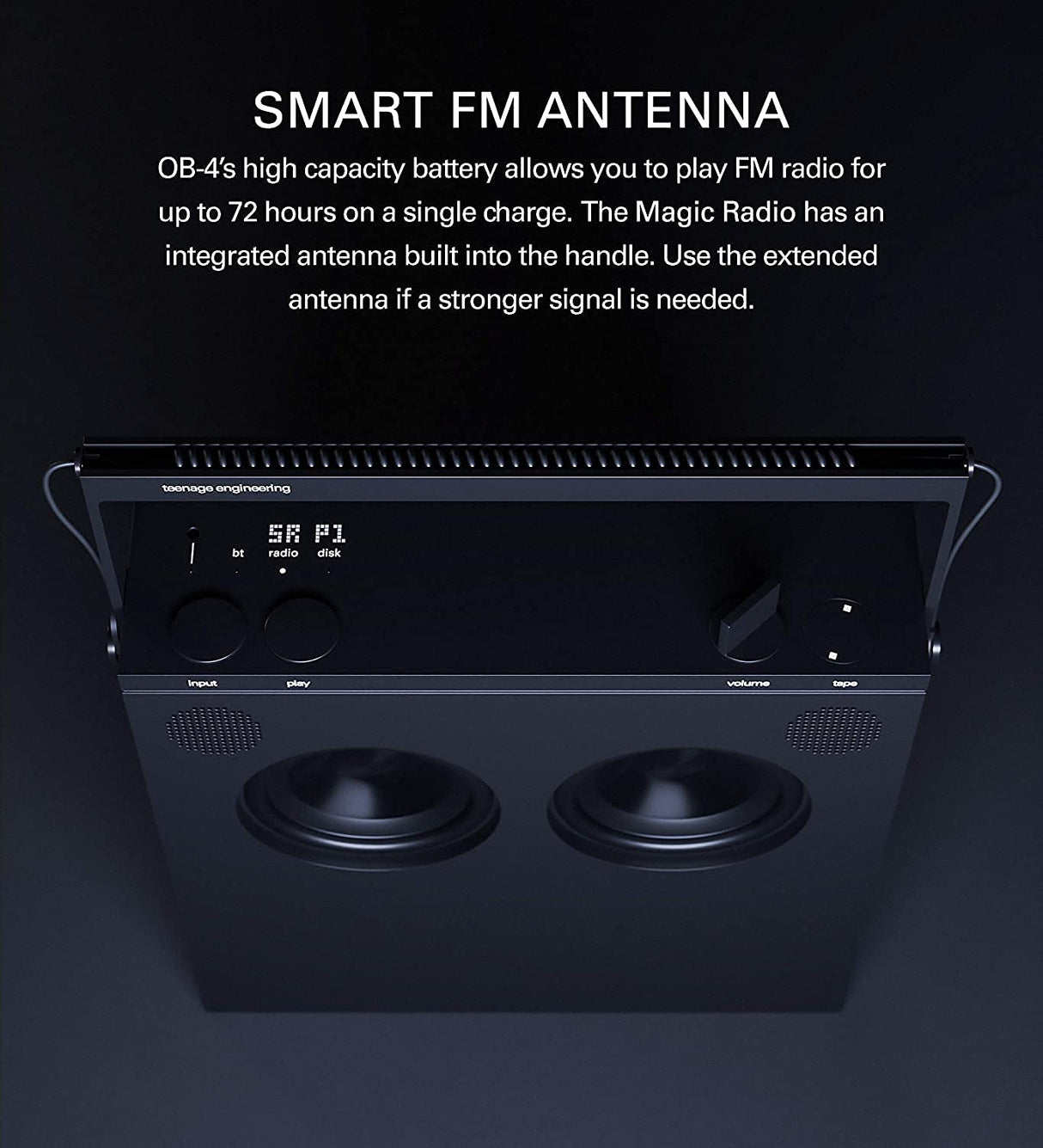 Teenage Engineering OB–4 Altavoz estéreo portátil inalámbrico con Bluetooth, radio FM, bacteria recargable y duradera con una duración de 40 horas, negro