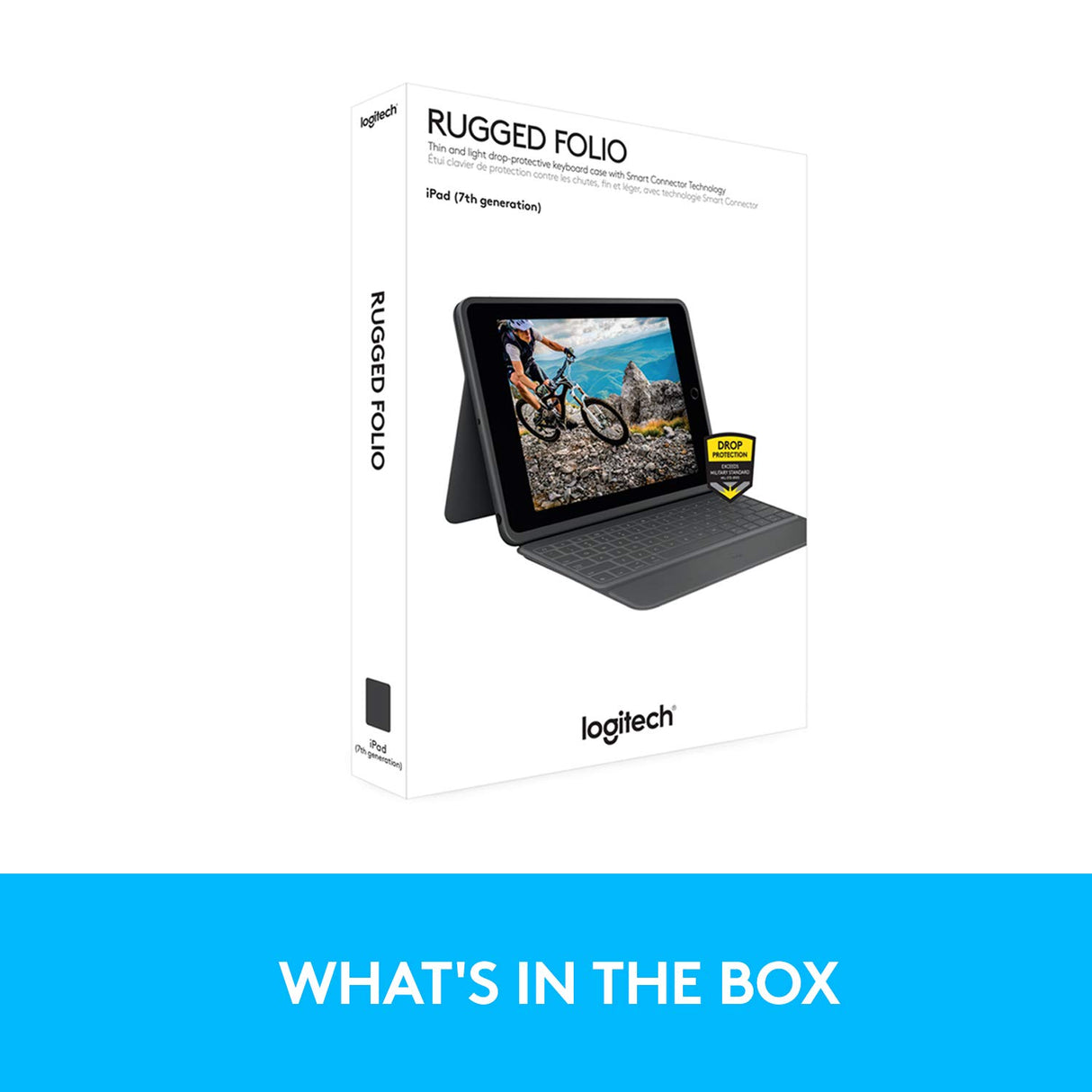 Logitech Rugged Folio para iPad (7.ª, 8.ª y 9.ª generación) Funda con teclado protectora, Disposición QWERTY Inglés Reino Unido - Negro