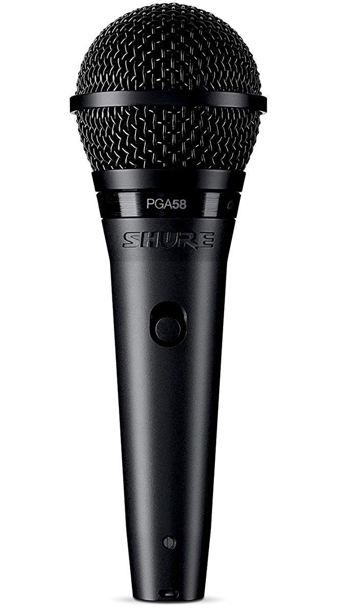 Shure PGA58 Micrófono dinámico: micrófono Vocal de Mano con Interruptor de Encendido/Apagado, Conector XLR de 3 Pines, Cable de 15 'XLR a QTR, Adaptador de Soporte y Punta de Cremallera (PGA58-QTR-E)