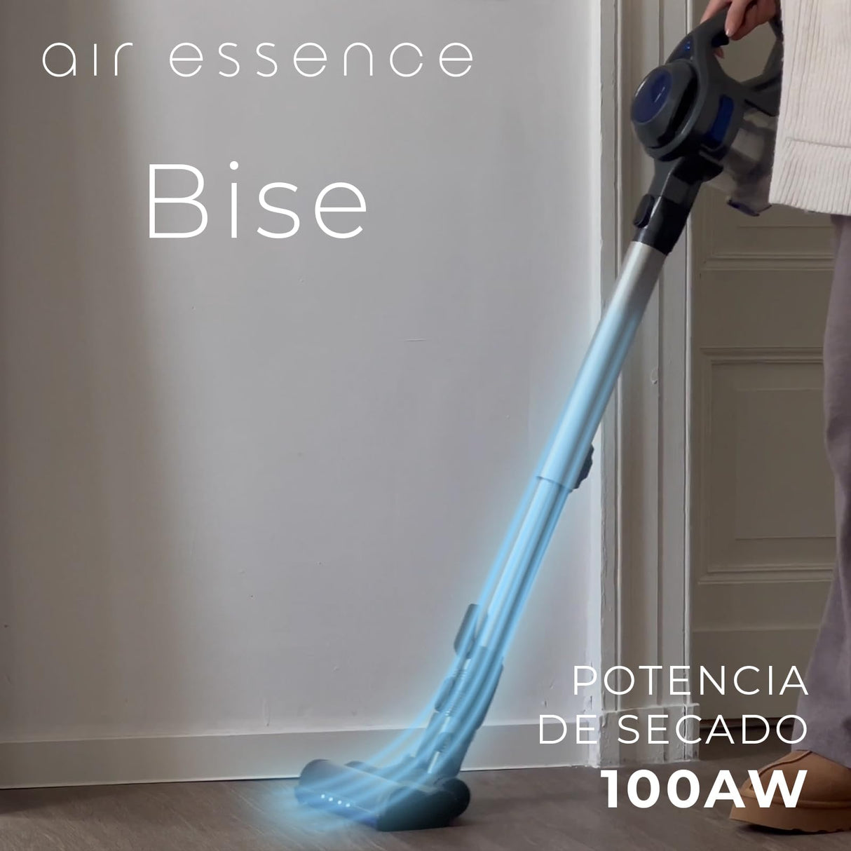 Aspiradora Sin Cable Air Essence Bise MAX, Azul, Aspiradora 100 AirWatt, Vacuum Cleaner 210 W, 1.3 litros, 72 Decibeles, Aspirador De Mano, Cepillo Flexible Con Luz LED, Tecnología Ciclónica