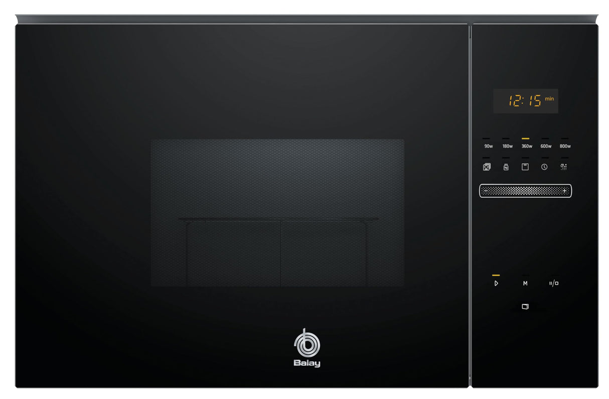 Balay 3CG5172N2 - Microondas, electrónico, Encastrable sin marco, 38 cm, 20 l, 5 F, Aqualisis, Ap. lateral izquierda, 8 recetas, Plato giratorio 25.5 cm, Con grill, Cristal Negro