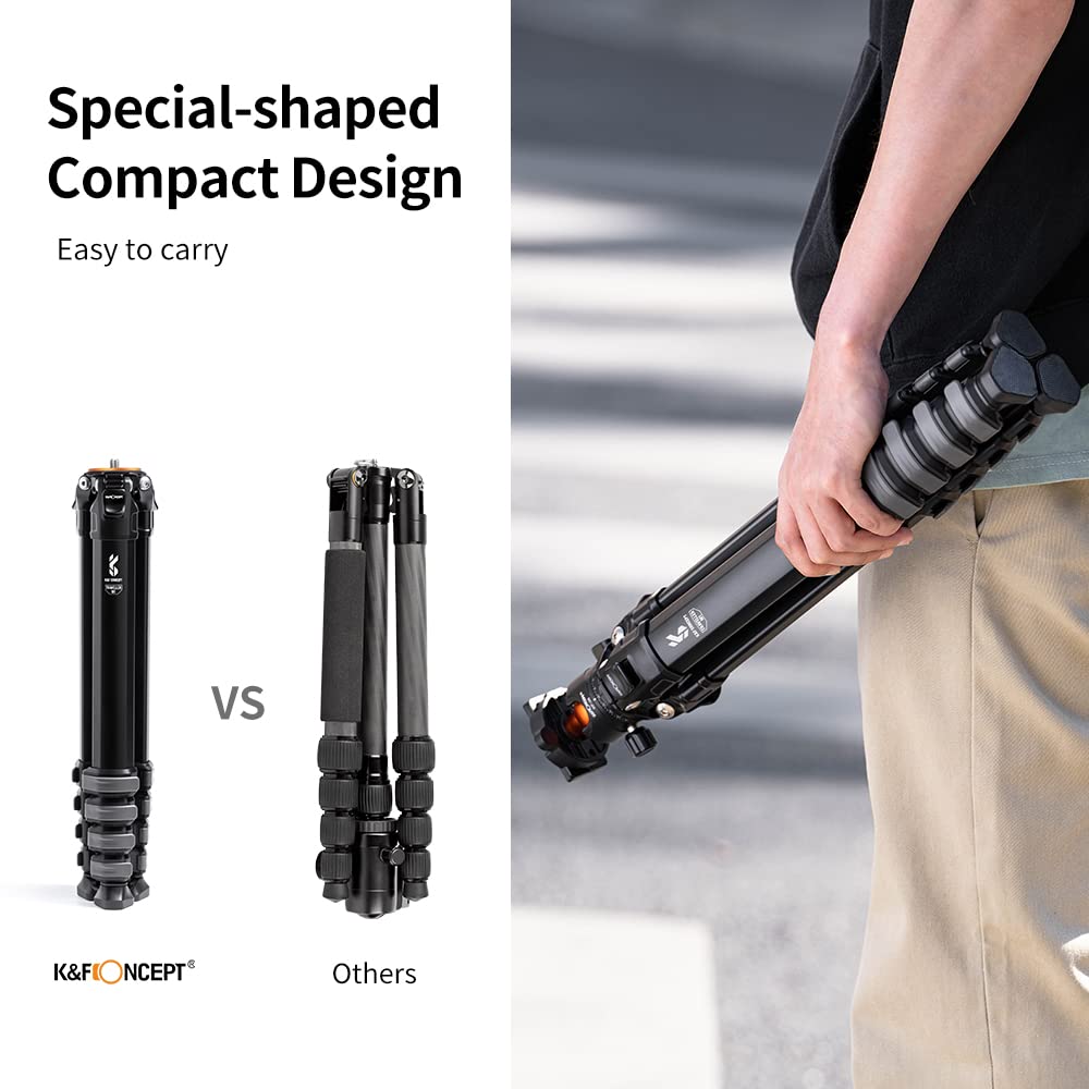K&F Concept Trípode de Cámara, 177CM Trípode Estable Aluminio con 35mm Rótula de Bola Carga Máxima 15kg, Trípodes Fotografía Compacto con 1/4" Placa de Liberación Rápida para Cámara DSLR, Videocámara