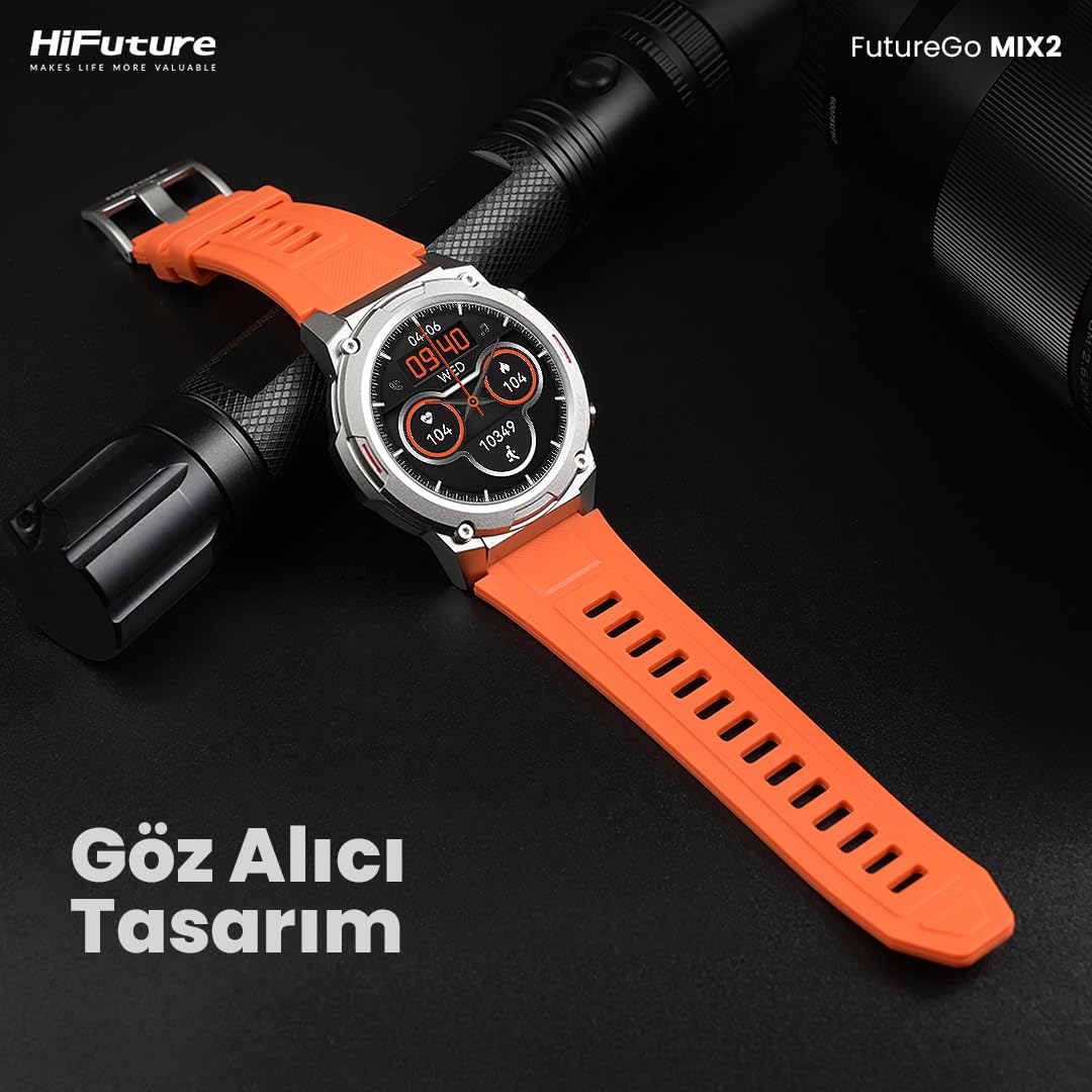 HiFuture GoMix2 Reloj Inteligente Hombre Mujer, Pantalla AMOLED, Resistente al Agua IP68, Monitor de frecuencia cardíaca en la, podómetro smartwatch para Android e iOS (Naranja)
