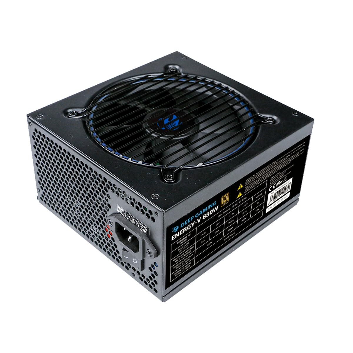 Deep Gaming Energy-V Fuente de Alimentación 850W 80 Plus Gold, Conector PCIe 5.0 600W, Full Modular, ATX3.0, Cables Planos, Ventilador Silencioso de 120mm. Color Negro