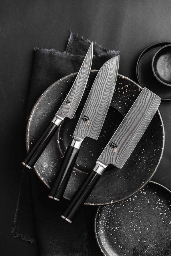 KAI Shun Classic Juego de cuchillos de chef japonés 2 piezas - Cuchillo multiusos con hoja de 15 cm + Cuchillo de oficina con hoja de 9 cm - Cuchillo de Damasco de 32 capas con núcleo VG MAX - 61 HRC