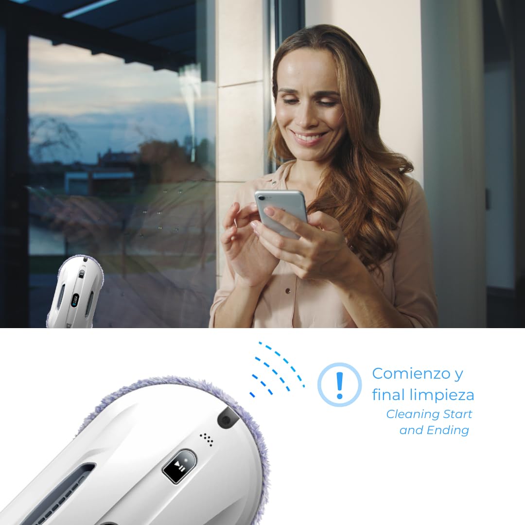 SMARTBOT Robot Limpiacristales - Limpia Cristales Electrico Ventanas - Limpiacristales Electrico 3 años garantía con 12 Trapos de Microfibra - Sistema de Navegación y Anticaída Hobot-368 con App