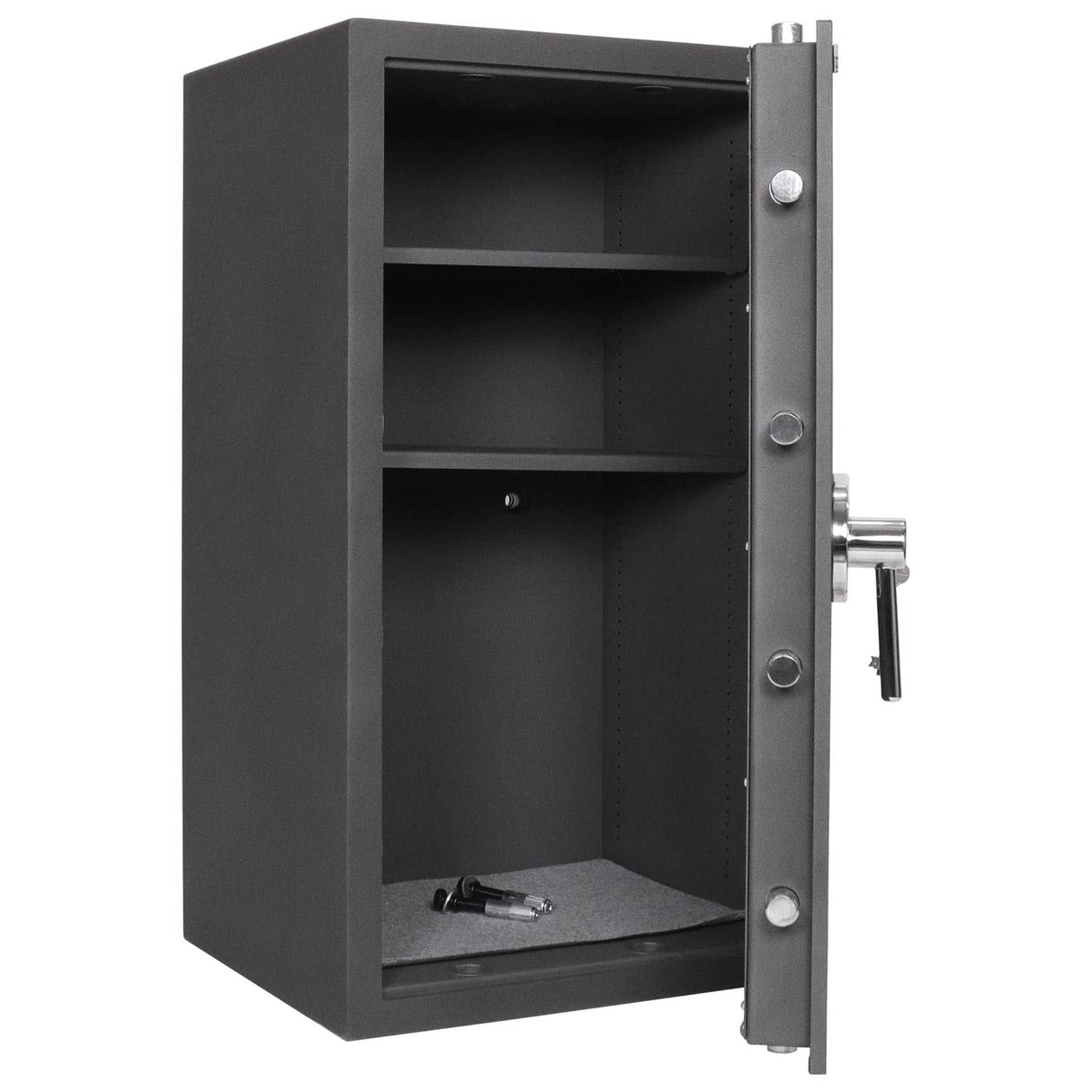 Caja fuerte Toscana 85 DB de Rottner, Color antracita, Clase de seguridad: EN-1 según CSN EN-1 1143-1 + A1:2009, Cerradura de llave de doble paletón certificada EN 1300 Clase A, Protección contra incendios, Antirrobo, Kit de fijación incluido
