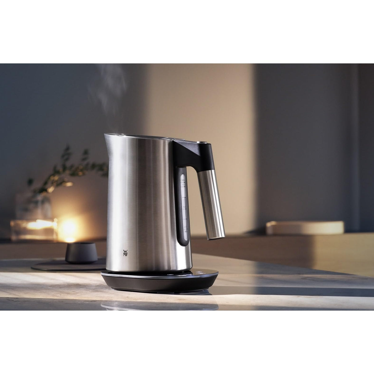 WMF Kineo Hervidor de agua con ajuste de temperatura, 1,6 l, filtro de cal, 3000 W, indicador de temperatura en vivo, hervidor eléctrico de agua de acero inoxidable mate