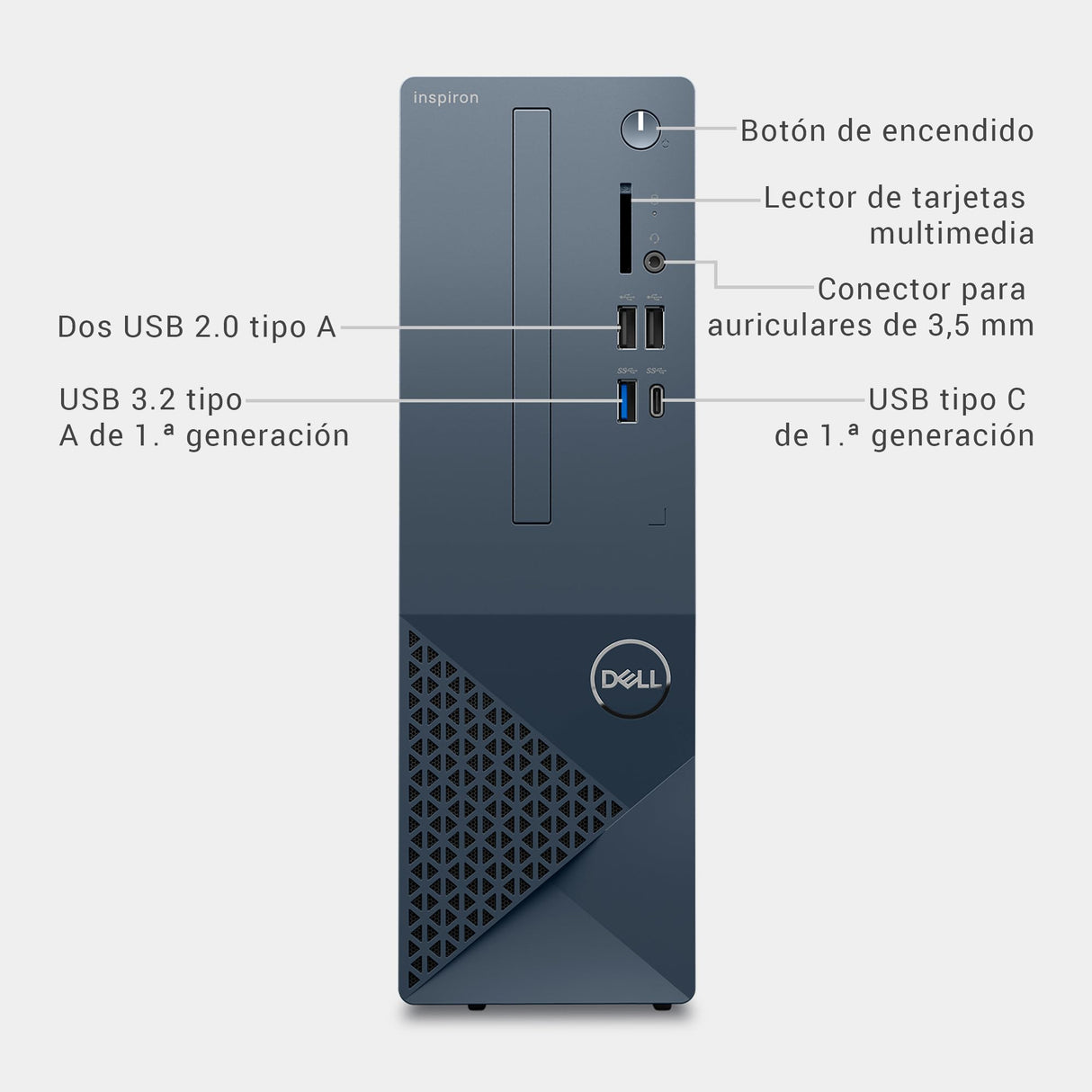 Dell Inspiron Small Desktop 3030S Processador Intel Core i5 14400, 16GB RAM, 512GB SSD, UHD Graphics 730, Windows 11 Home - Mist Blue