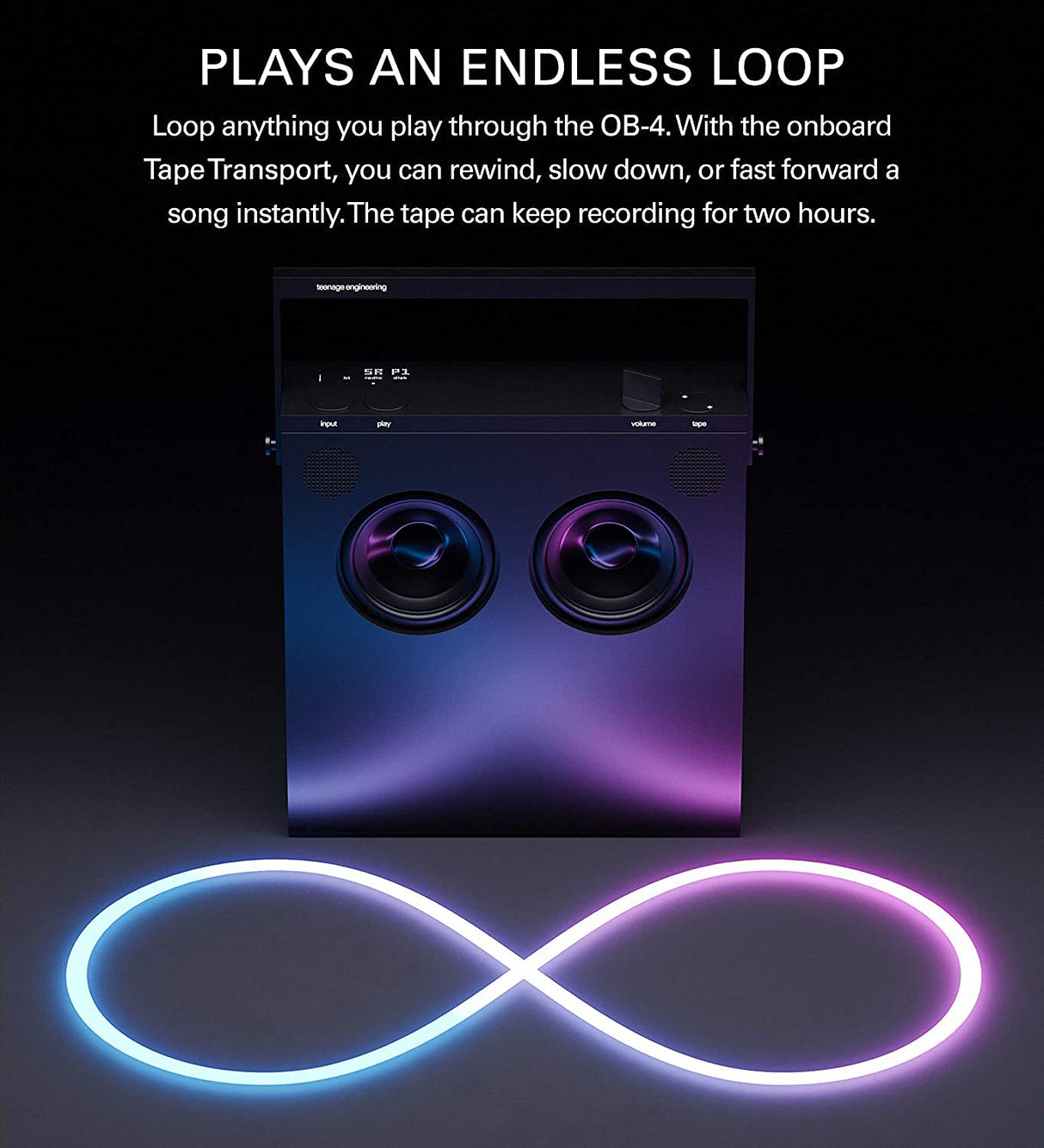Teenage Engineering OB–4 Altavoz estéreo portátil inalámbrico con Bluetooth, radio FM, bacteria recargable y duradera con una duración de 40 horas, negro
