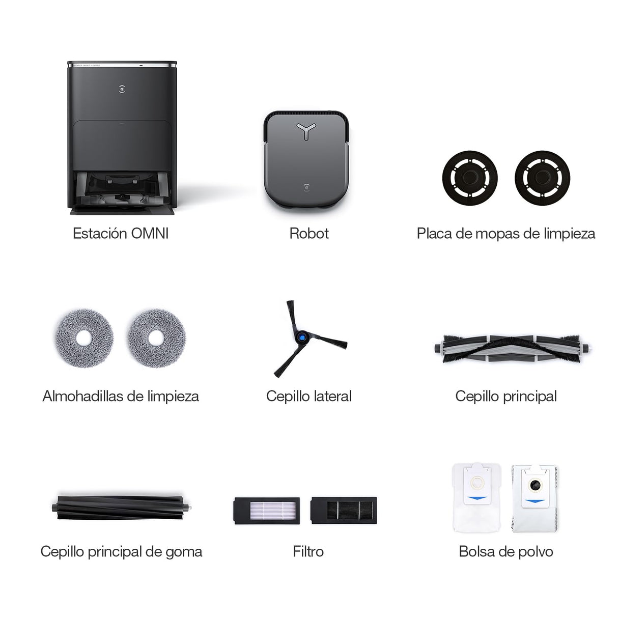 ECOVACS DEEBOT X2 OMNI, Robot aspirador y fregasuelos con estación todo en uno, potencia de succión 8000 Pa, diseño cuadrado, mopas elevables de 15 mm, lavado de mopas con agua caliente, IA, YIKO