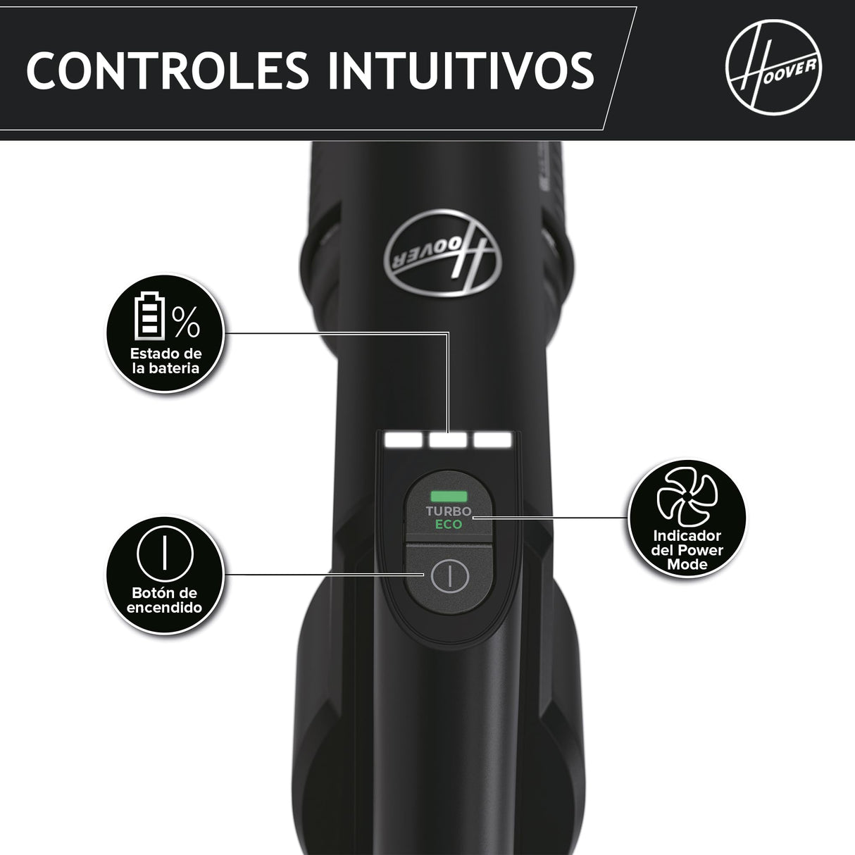 HOOVER Aspiradora Escoba sin Cable Ligera HF2, con 500 PowerTime, Que compacta el Polvo para Extender la Potencia de succión, Boquilla multisuperficie con Cepillo antienredos con Luces LED, HF2Z10H