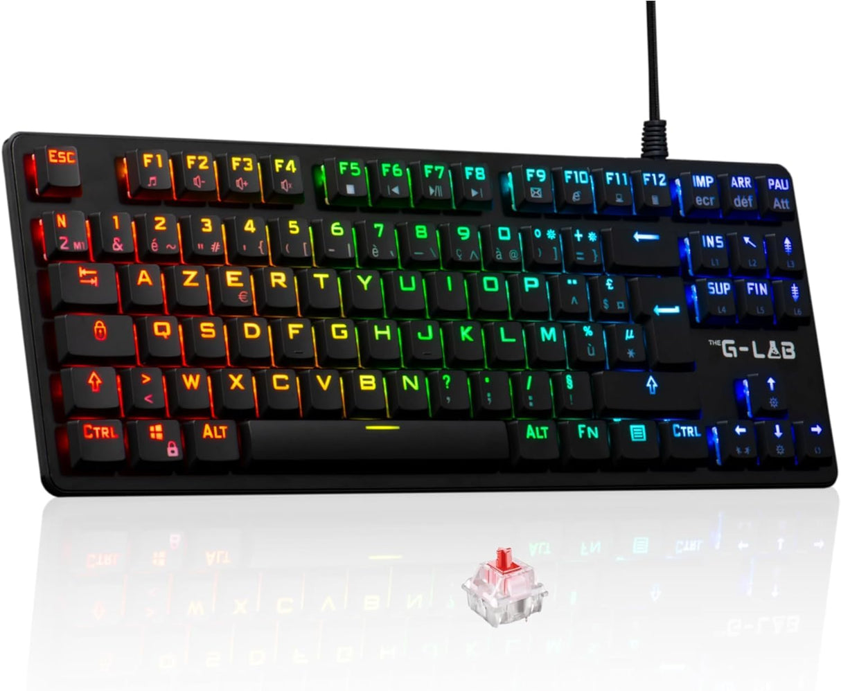 The G-Lab Keyz Platinium TKL - Teclado mecánico Rojo Outemu Low Profile AZERTY - Teclado Gamer TKL Ultra Fin, RGB & Teclas 100% Personalizable, Anti-Ghosting Total - PC/PS4/PS5/Xbox - New