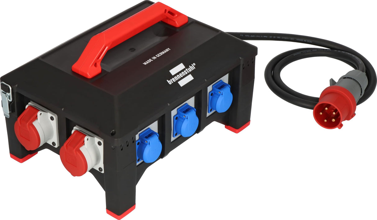 Brennenstuhl Distribuidor de flujo de goma profesional BSV 5 / distribuidor de corriente CEE Enchufe 32A (cable de 2 m H07RN-F 5G6.0, 1xCEE 400V/32A, 2xCEE 400V/16A, 6 contactos a tierra 230 V,
