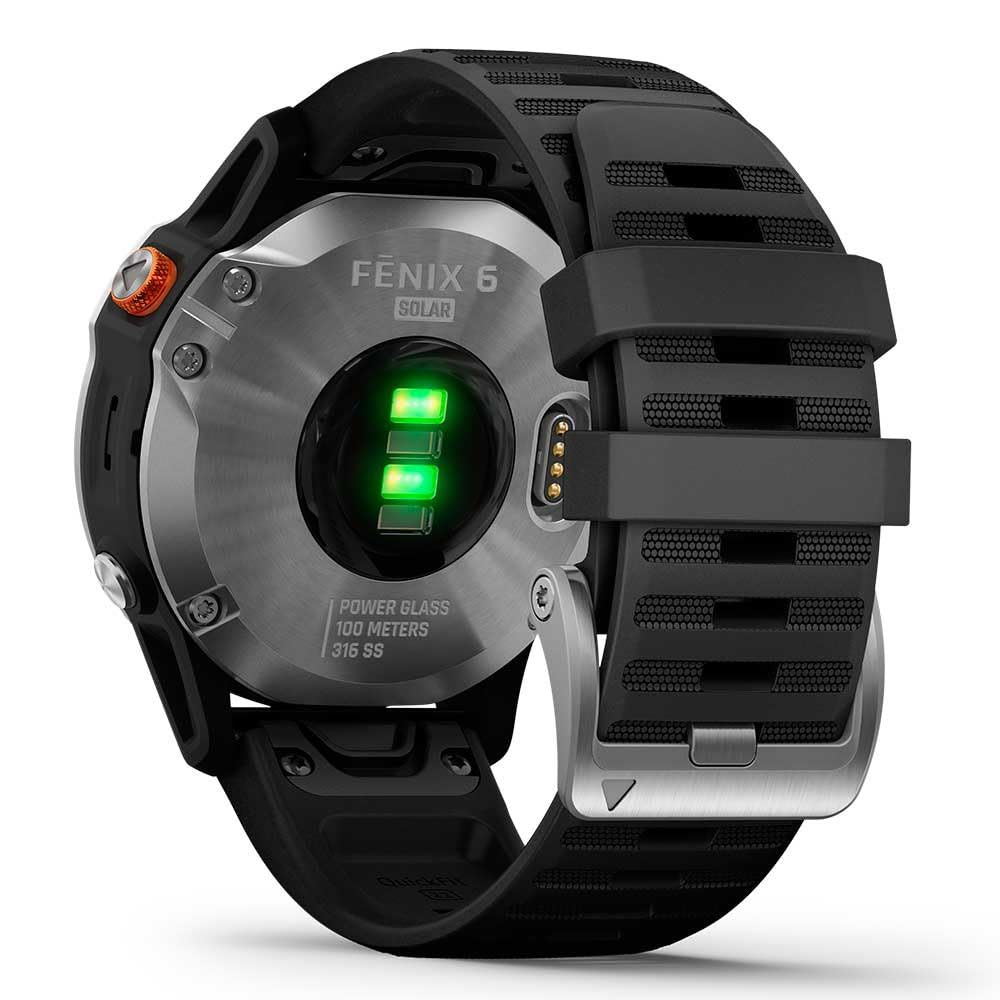 Garmin fēnix 6 Solar - Reloj multideporte avanzado con GPS y carga solar, Plateado con correa negra, Grande