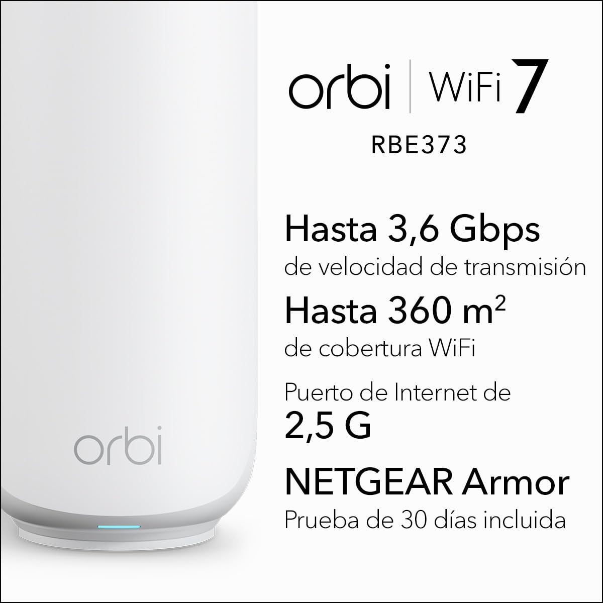 NETGEAR Orbi Mesh WiFi 7 Orbi Serie 370 (RBE373) | Doble Banda WiFi 7 - Router inalámbrico + 2 extensors de Rango, Funciones de Seguridad, 3,6 Gbps, Cubre 360 m2, 70 Dispositivos, BE3600