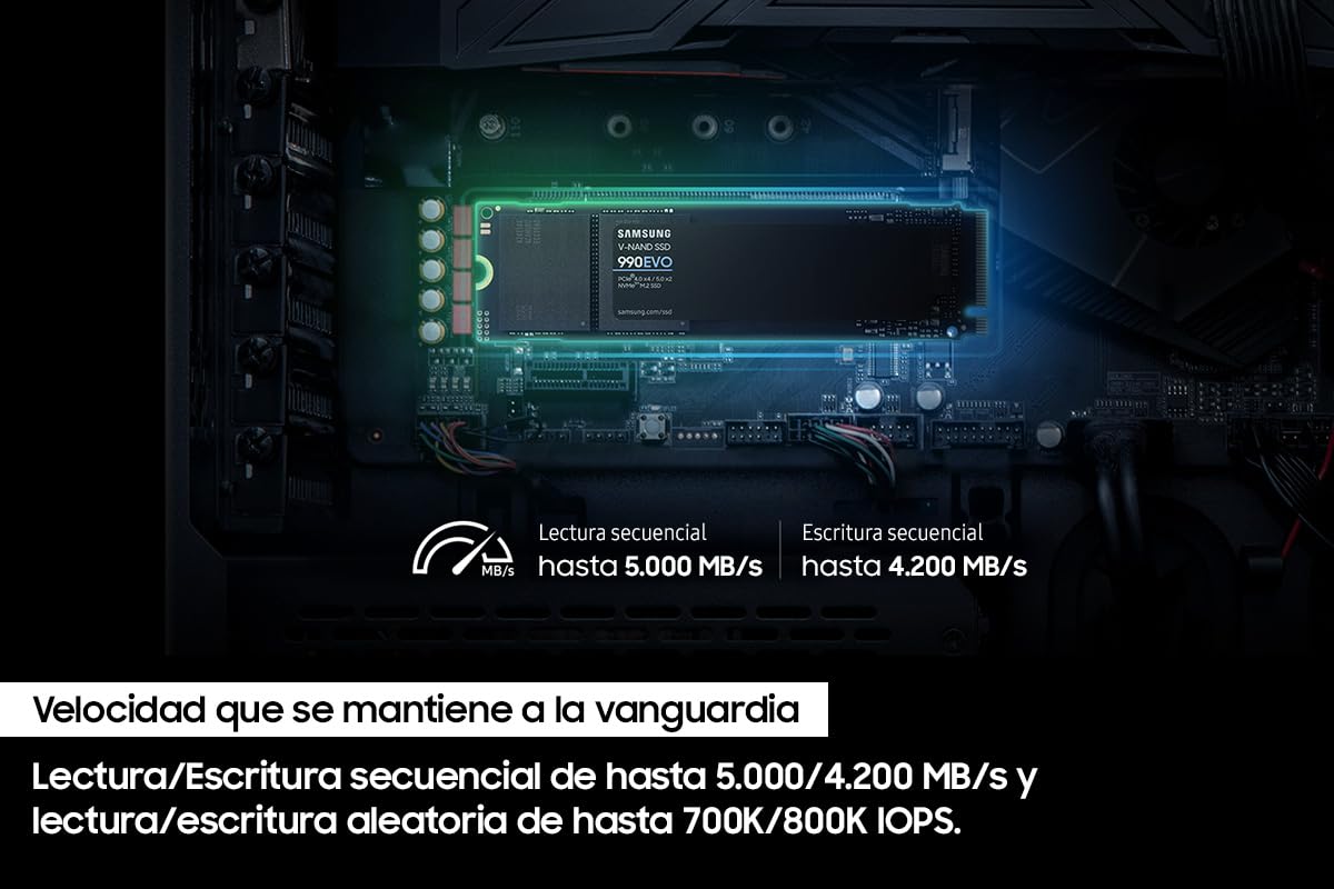 Samsung 990 EVO 2 TB hasta 5.000 MB/s PCIe 4x4/5x2, NVMe2 (2280) SSD interno (MZ-V9E2T0BW)