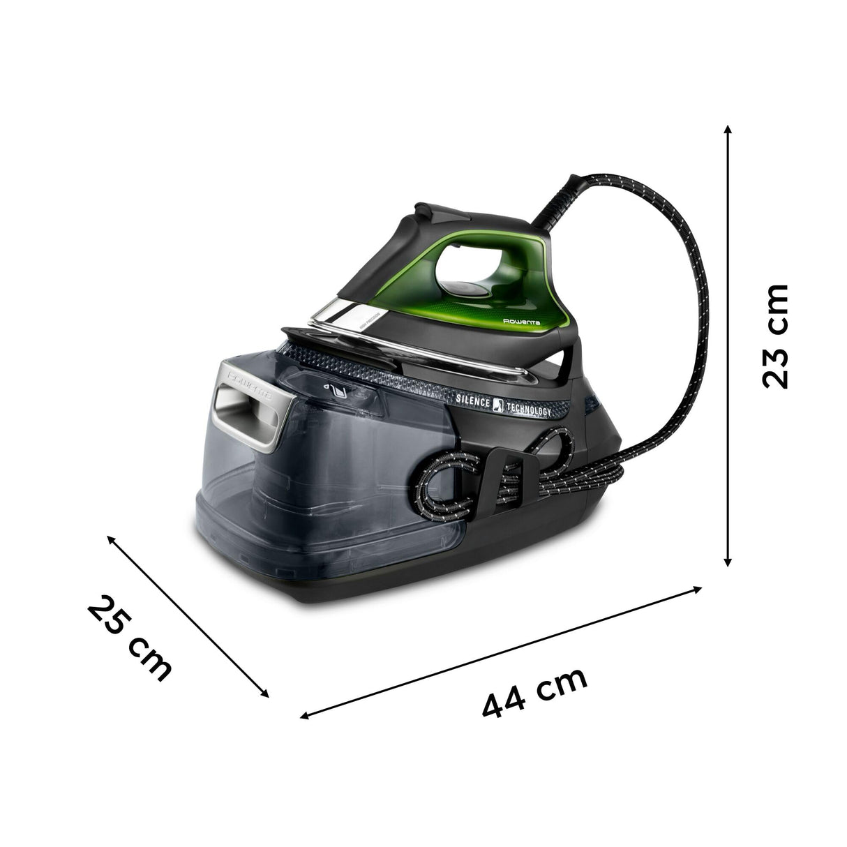 Rowenta Silence Pro -Centro de planchado, autonomía ilimitada, 8 bares, golpe vapor 600 g/min, suela Microsteam, función ECO y depósito cal, 1.3 litros, Color Negro Y Gris DG9248
