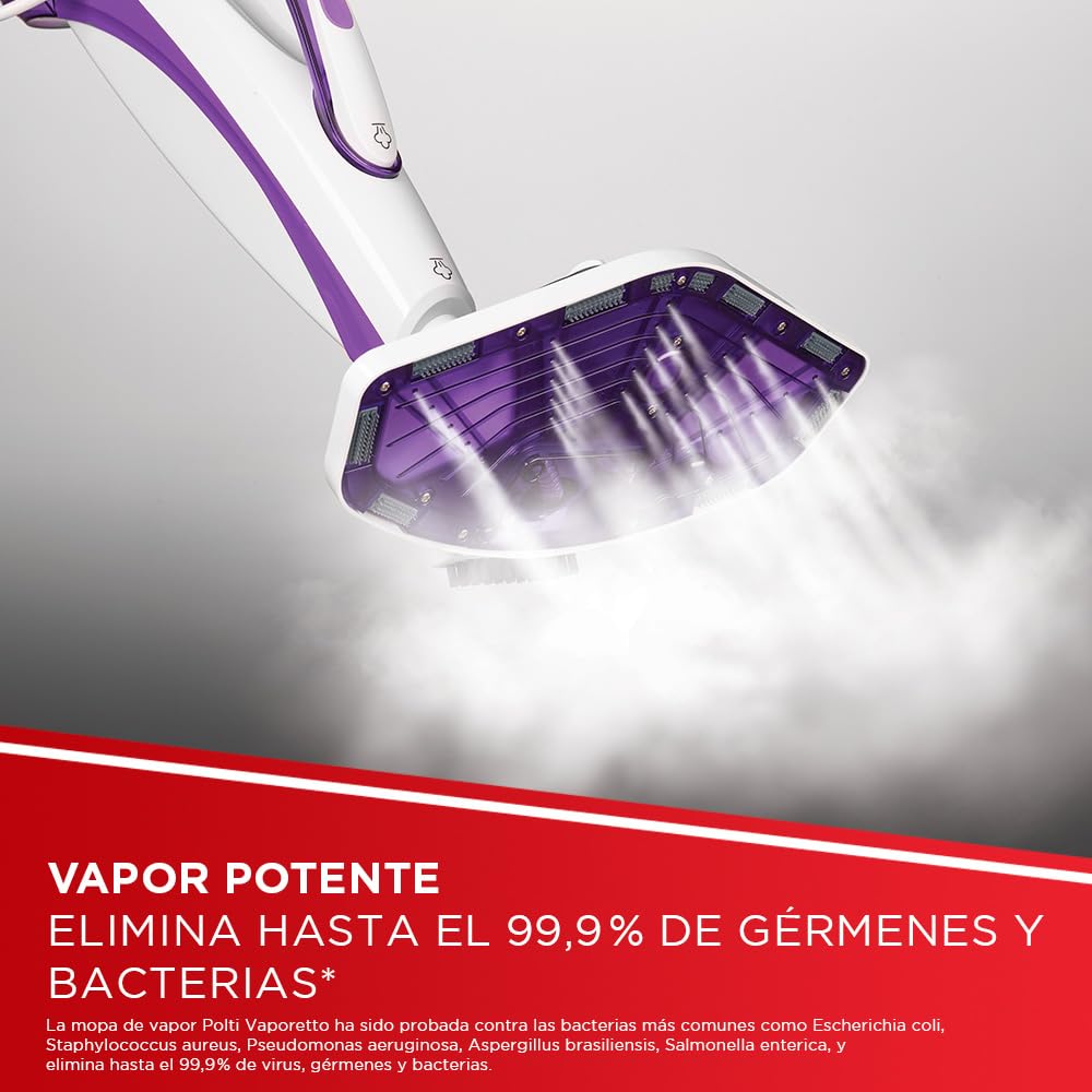 Polti Vaporetto SV440 Doble, Escoba a Vapor 2 en 1 con Limpiador Portátil, Potencia Máxima 1500 W, 11 Accesorios Incluidos, Calentamiento en 15 Segundos, Depósito Extraíble, Blanco y Morado