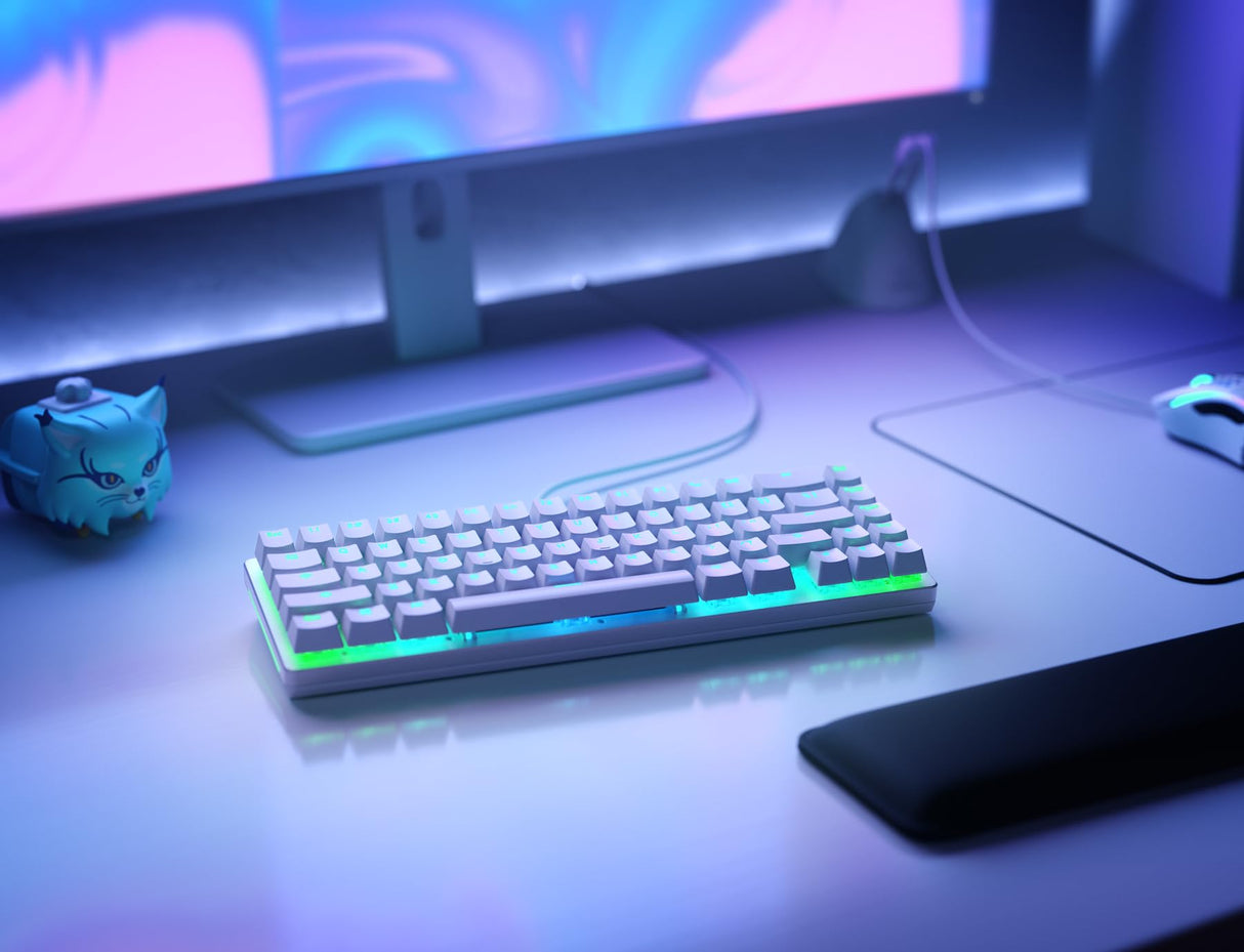 Glorious Gaming GMMK 2 Compact 65% - Teclado gaming mecánico, compacto TKL 65%, carcasa de aluminio, personalizable, keycaps dobles, switches Fox, RGB, distribuciones QWERTY estadounidense - Blanco