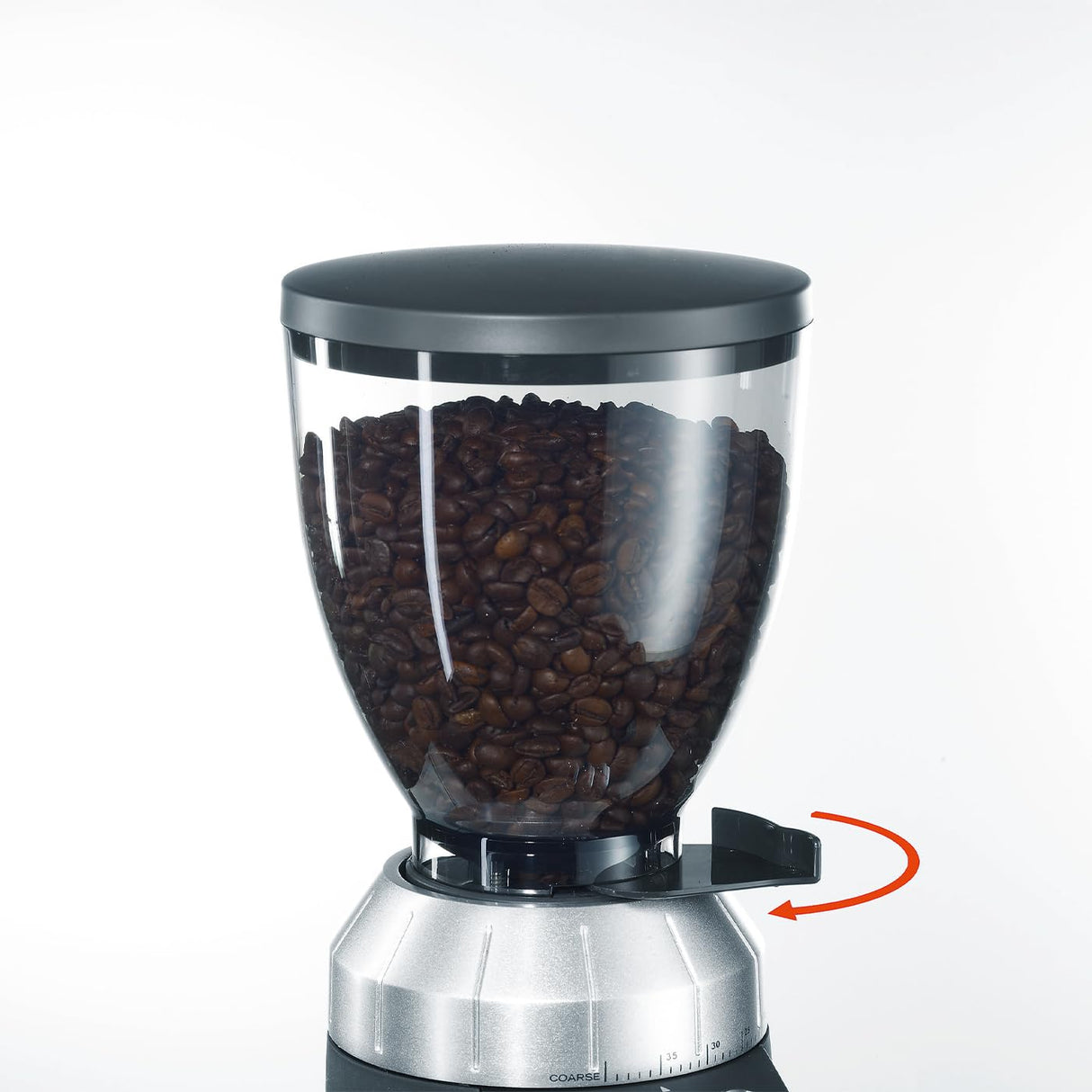 GRAEF Molinillo de café CM900, 40 niveles de molido, molido a demanda, dosificación automática, depósito de 350 g, función programable, recipiente extraíble, color plateado