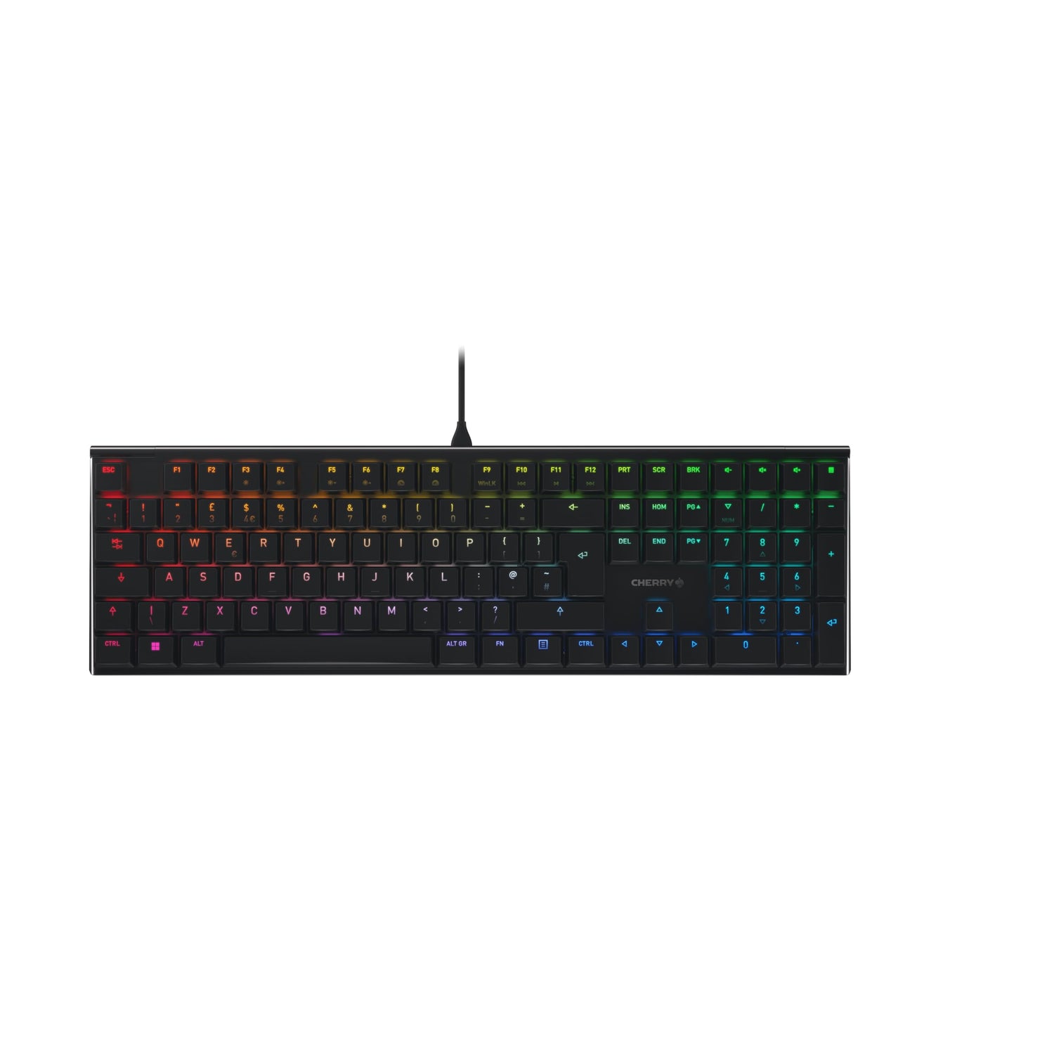 CHERRY MX 10.0N RGB, Teclado Gaming Mecánico Plano, Distribución de Teclado Inglés UK (QWERTY), con Cable, Switches Originales CHERRY MX LOW PROFILE RGB SPEED, Negro