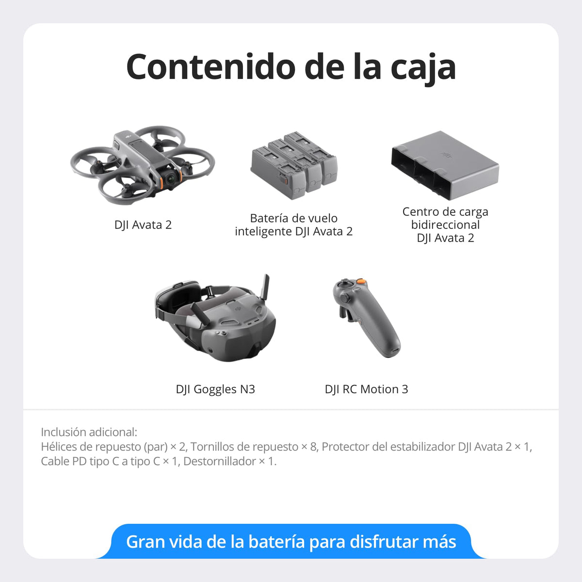 Pack DJI Avata 2 Vuelo Inteligente (tres baterías), dron FPV con cámara 4K, experiencia inmersiva, acrobacias con un toque, protector de hélices integrado, dron con cámara con Goggles N3 y RC Motion 3