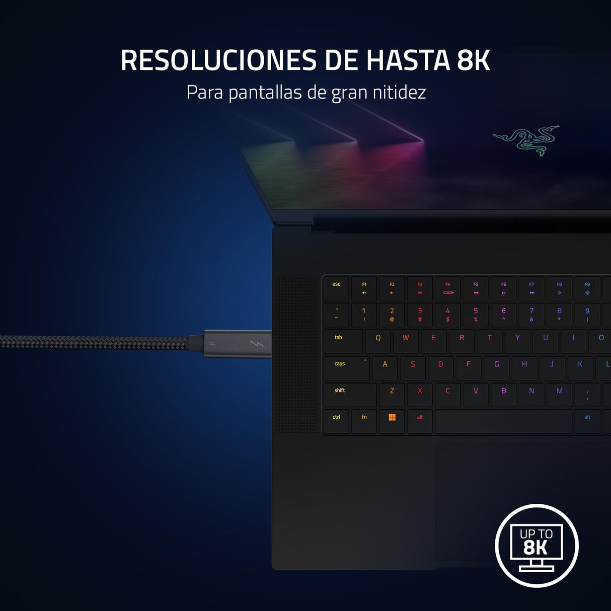 Razer Cable Thunderbolt 4 - Cable Thunderbolt de alto rendimiento (40 GB/s, resolución de hasta 8K, carga de 100W, compatible con Thunderbolt 3) Negro | 2.0M
