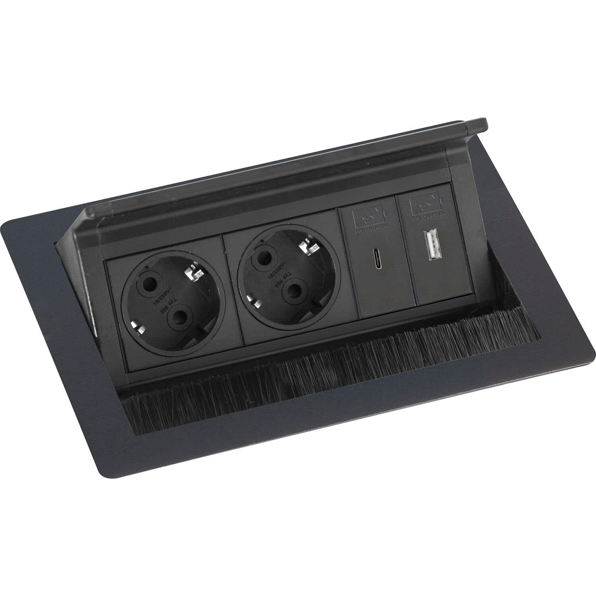 EVOline Flip Top Push S 2 x Schuko + cargador USB-A USB-C, color negro