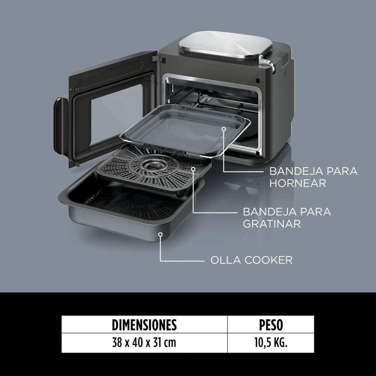 Ninja Combi Olla eléctrica multifunción 12 en 1, Horno, Freidora de aire, comidas familiares en 15 min*, incluye bandeja para hornear, fuente de horno y guía de recetas, gris, SFP700EU