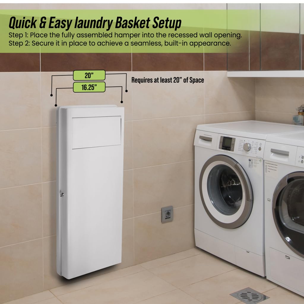 AdirHome Cesta de lavandería integrada, cesta de ropa con tapa, cesta de lavandería de pared, gran solución de ahorro de espacio para baños remodelados, cocina, color blanco