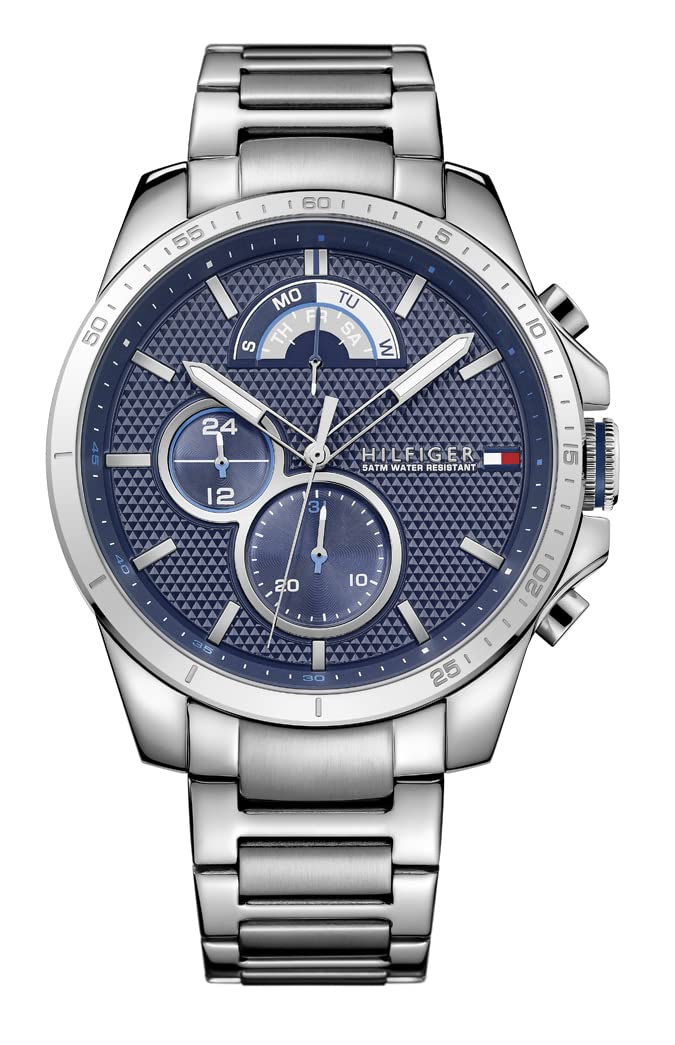 Tommy Hilfiger Reloj Analógico de Cuarzo Multifunción para Hombre con Correa de Acero Inoxidable Plateada - 1791348