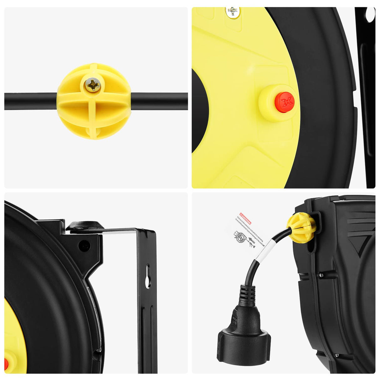 Enrollador de cable automático profesional 10 m + 3 m | Enrollador retráctil montado pared y techo | 1250 W ~ 2000 W | carretes de cable automática | Giratorio 180° | Para interiores y exteriores
