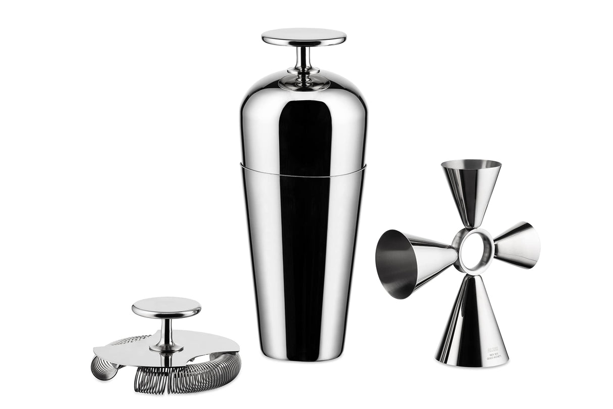 Alessi The Tending Box GIA26SET - Set de Coctelería con Coctelera Parisienne, Colador de Doble Barra, Quadri Combo Jigger, en Acero Inoxidable 18/10