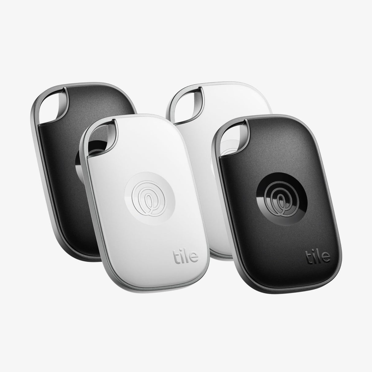 Tile by Life360 Pro - Localizador Bluetooth Potente, localizador de Llaves y localizador de Objetos para Llaves, Bolsos y Mucho más. Compatible con iOS y Android. Paquete de 4 (Negro/Blanco)