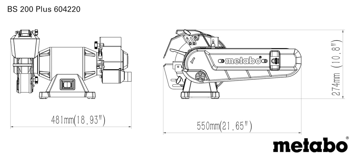 Metabo Lijadora Combinada Universal BS 200 Plus, Máquina para Lijar, Afilar y Desbarbar, Potencia 600W, para Madera y Metal, Multifuncional, Cable de 1.8m